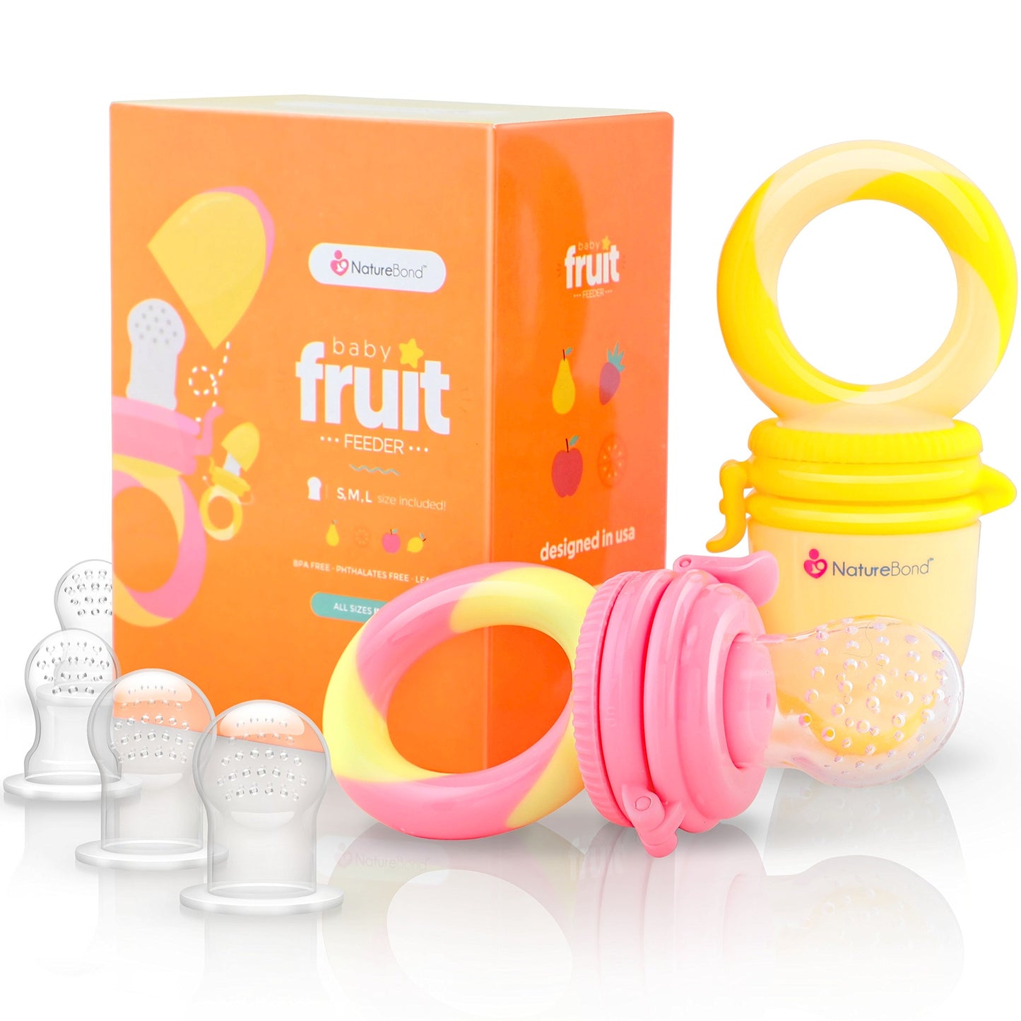 NatureBond Baby Food Feeder/Fruit Feeder Pacifier Nibbler (2 Pack) - Infant Teething Toy Teether Weaning in Appetizing Colors | 
