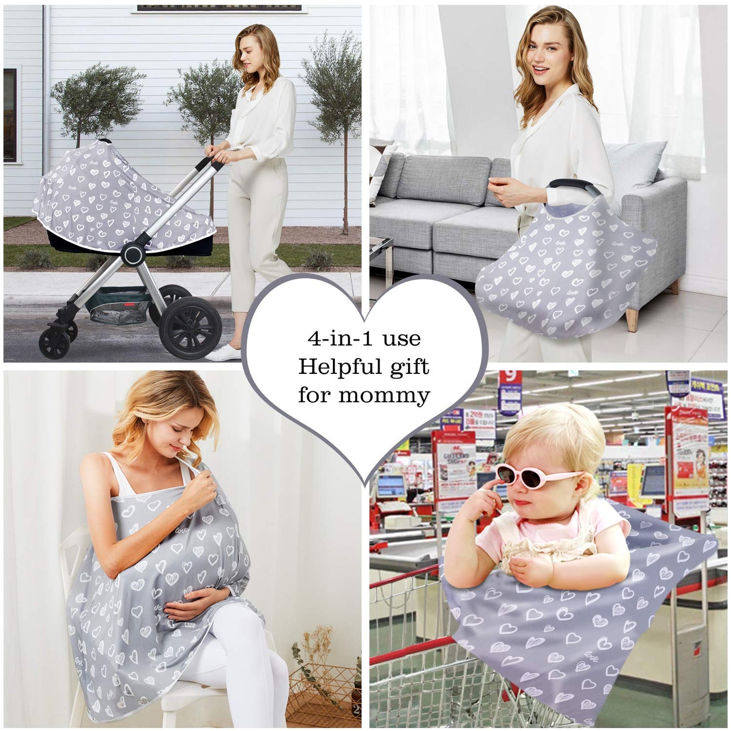 Kefee Kol Baby Nursing Cover & Nursing Poncho - Multi Use Cover For Baby Car Seat Canopy, Shopping Cart Cover, Stroller Cover, 3