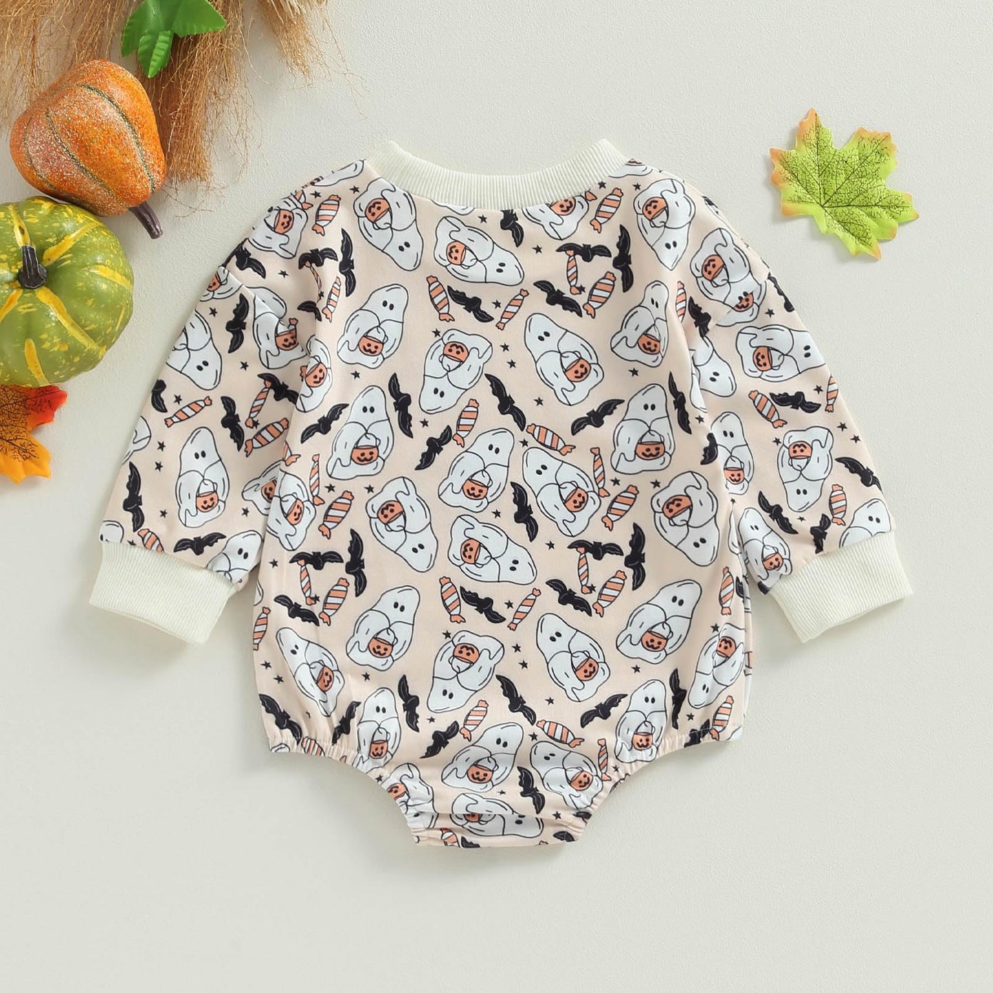 Halloween Newborn Baby Girl Outfit Pumpkin Sweatshirt Romper Long Sleeve Romper Jumpsuit Infant Fall Winter Clothes (Ghost, 3-6