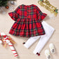 Minifeiko Baby Girl Christmas Outfit 2Pcs Red & Green Tartan Plaid Tunic Top + Leggings Clothes Set (Red & Green Plaid, 0-6 Mont