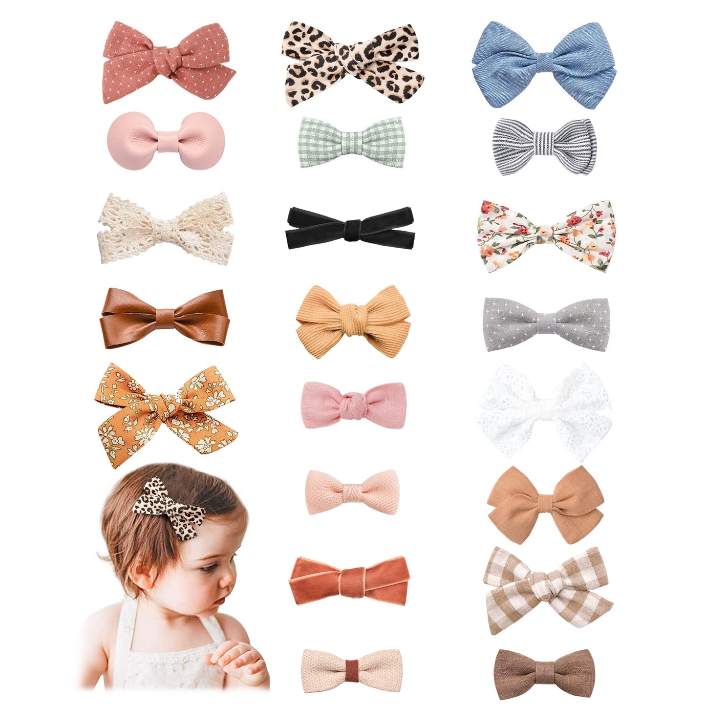 Jesries 21 Pack Baby Girls Hair Clips Bows Fully Lined Non Slip Barrettes For Fine Handmade Hair Accessories For Newborn Infant