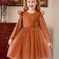 Arshiner Brown Dress Girls Velvet Tulle Tutu Fall Long Sleeve Casual Outfit Brown Sequin Size 6