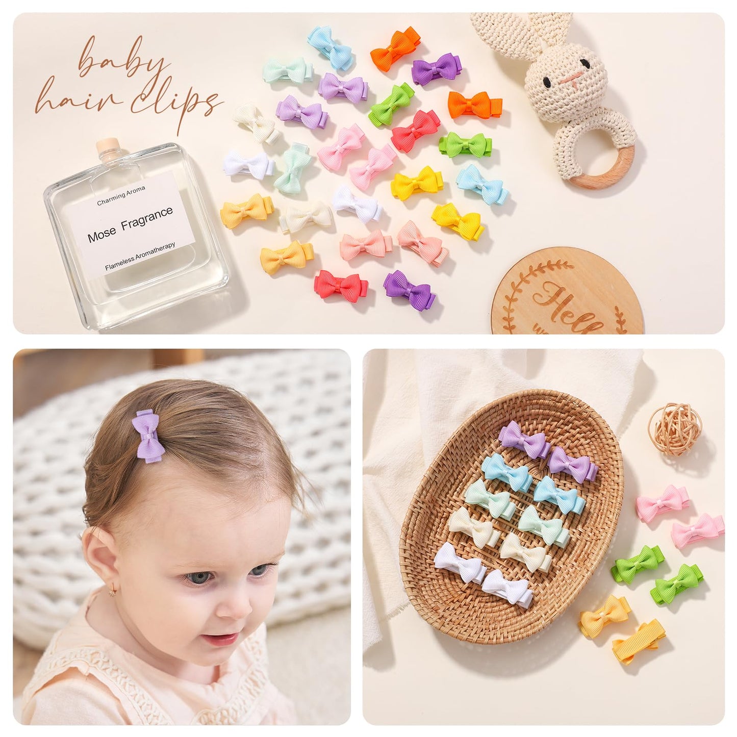 Fully Lined Grosgrain Ribbon Mini Hair Clips And Bows For Girls - 1.2' Tiny Hair Clips And Bows For Infants' Fine Hair (25 Colo