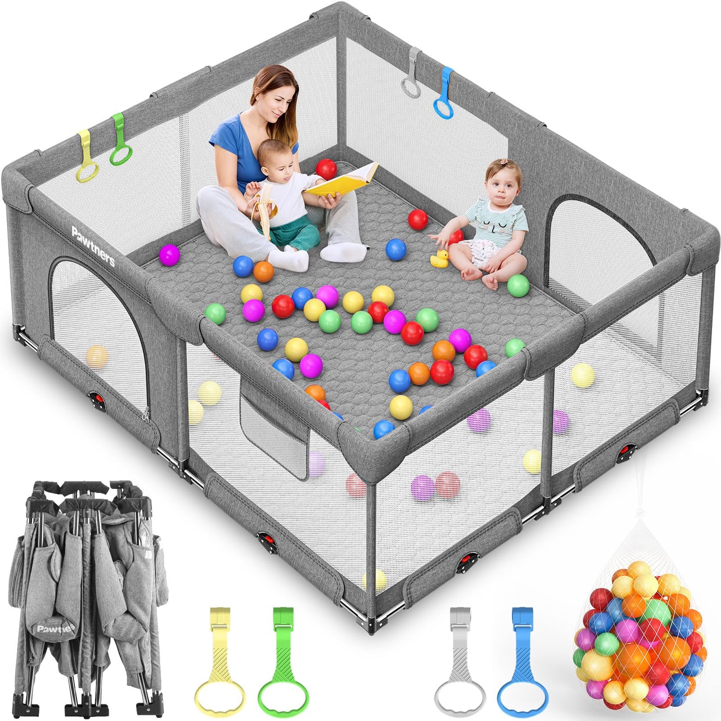 Foldable Playpen For Babies And Toddlers: 71'L X 59'W X 27'H, Large Kids Playpen With Mat, Portable Baby Play Yard For Indoor