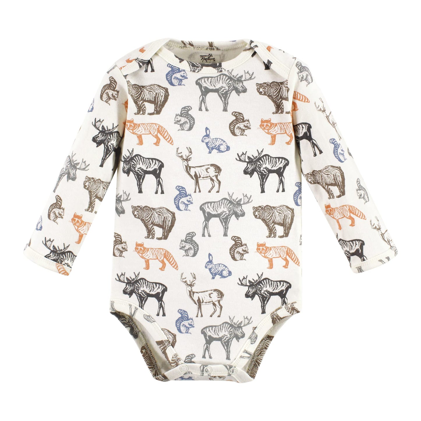 Touched By Nature Unisex Baby Organic Cotton Long-Sleeve Bodysuits, Boy Woodland, 9-12 Months