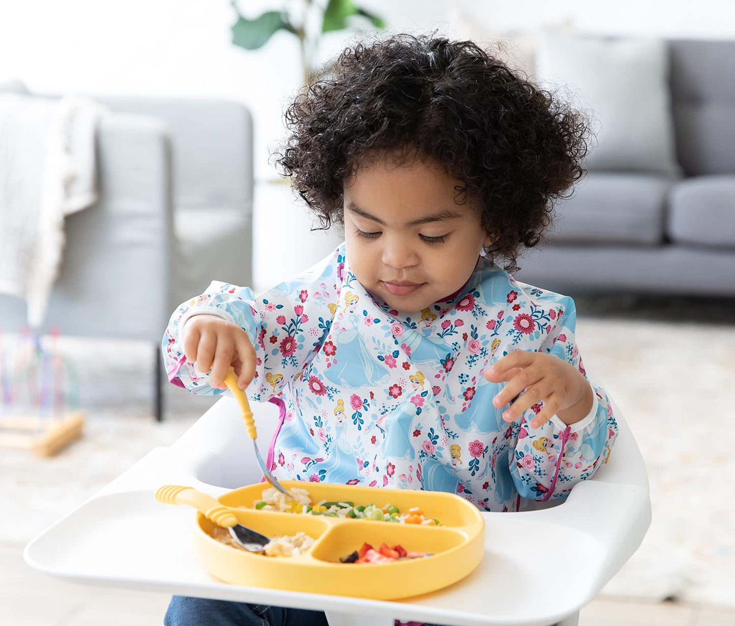 Bumkins Sleeved Baby Toddler Bib, Smock, Waterproof Fabric, Fits Ages 6-24 Months, Disney Cinderella, 1 Count (Pack Of 1)