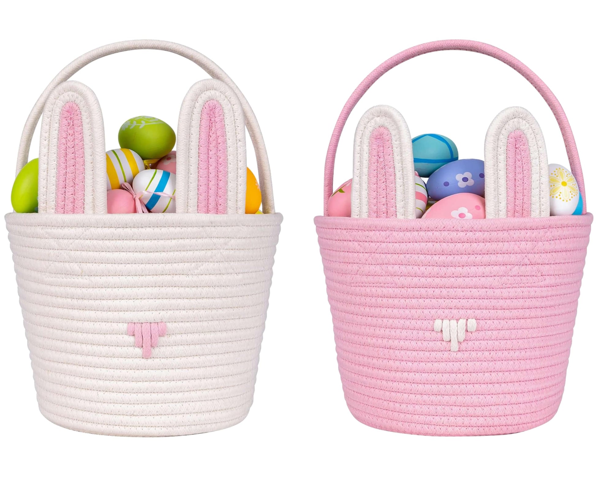 CubesLand 2-Piece Empty Easter Basket Set for Kids - Colorful Woven Easter Bunny Basket for Easter Egg Hunts, Baby's First Easte