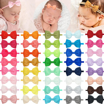 C  Llot 40 Colors Baby Bow Headbands 2.75 ' Hair Bows Super Soft Nylon Headbands For Baby Girls Infants Preemie And Newborn Kid