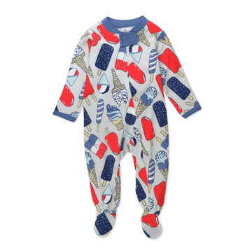 Honestbaby Baby Celebration Sleep & Play Footed One-Piece Pajama Sleeper 100% Organic Cotton, Ice Cream Independence, 3-6 Months