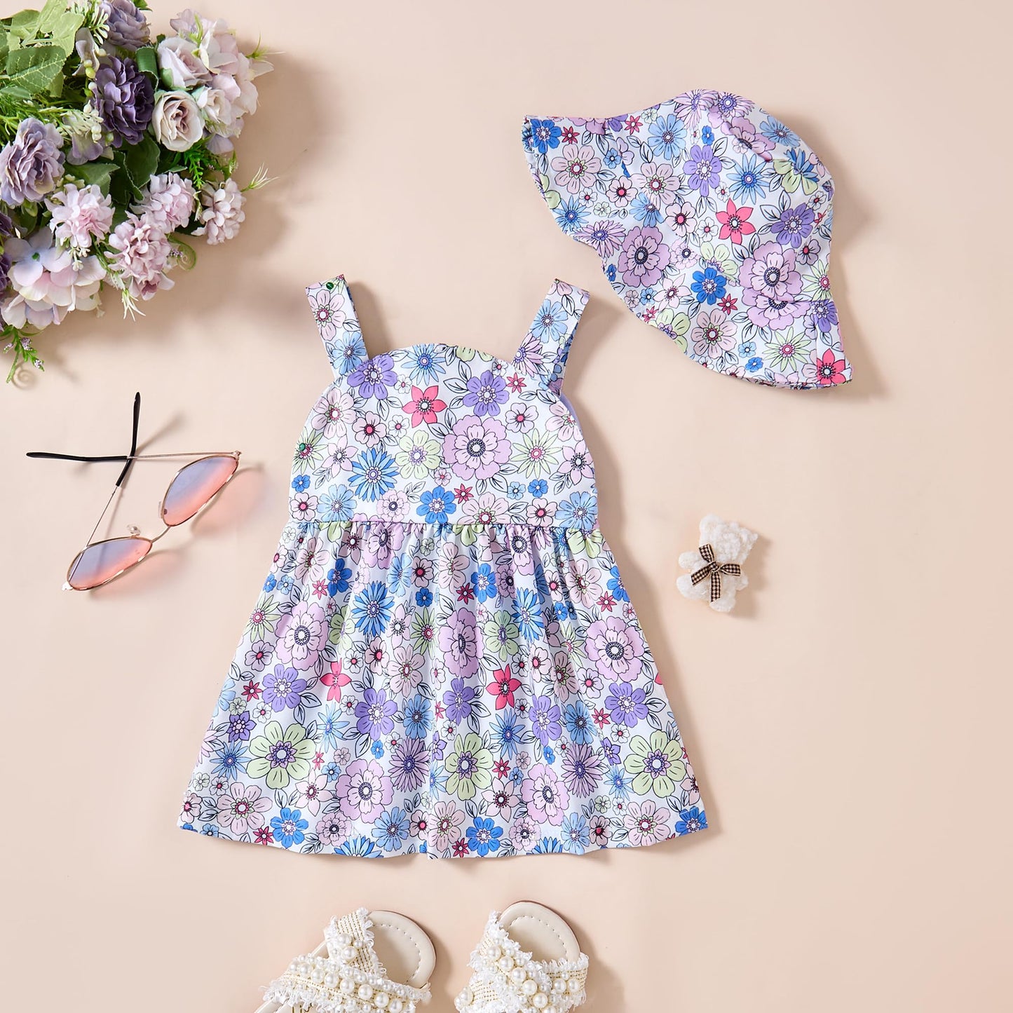 Baby Girl Dress Summer Outfits Baby Clothes For Girls 1 Year Old Boho Halter Sleeveless Dresses Purple Floral Sundress 12-18 Mon
