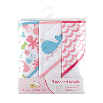 Luvable Friends Unisex Baby Cotton Terry Hooded Towels, Pink, One Size