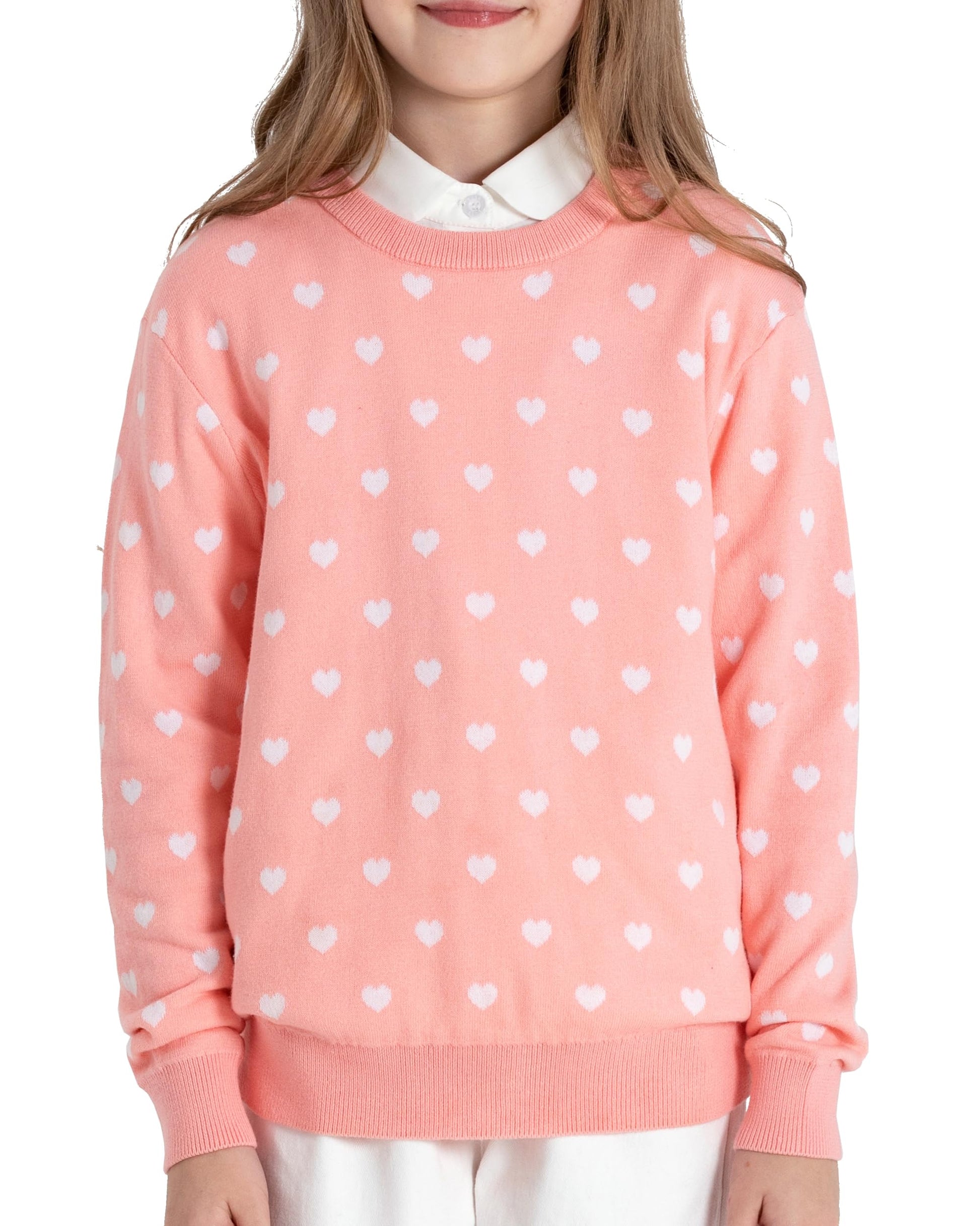 Boboyoyo Girls Sweaters Cotton Kids Heart Sweater Valentine Holiday Pullover Teen Clothes Crew Neck Knit Top Long Sleeve Pink