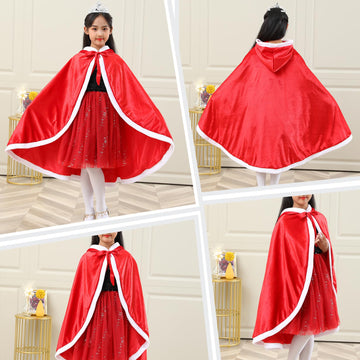 Century Star Girl Fur Princess Cape With Hood Girls Cloak For Little Girls Christmas Red 5-7 Years