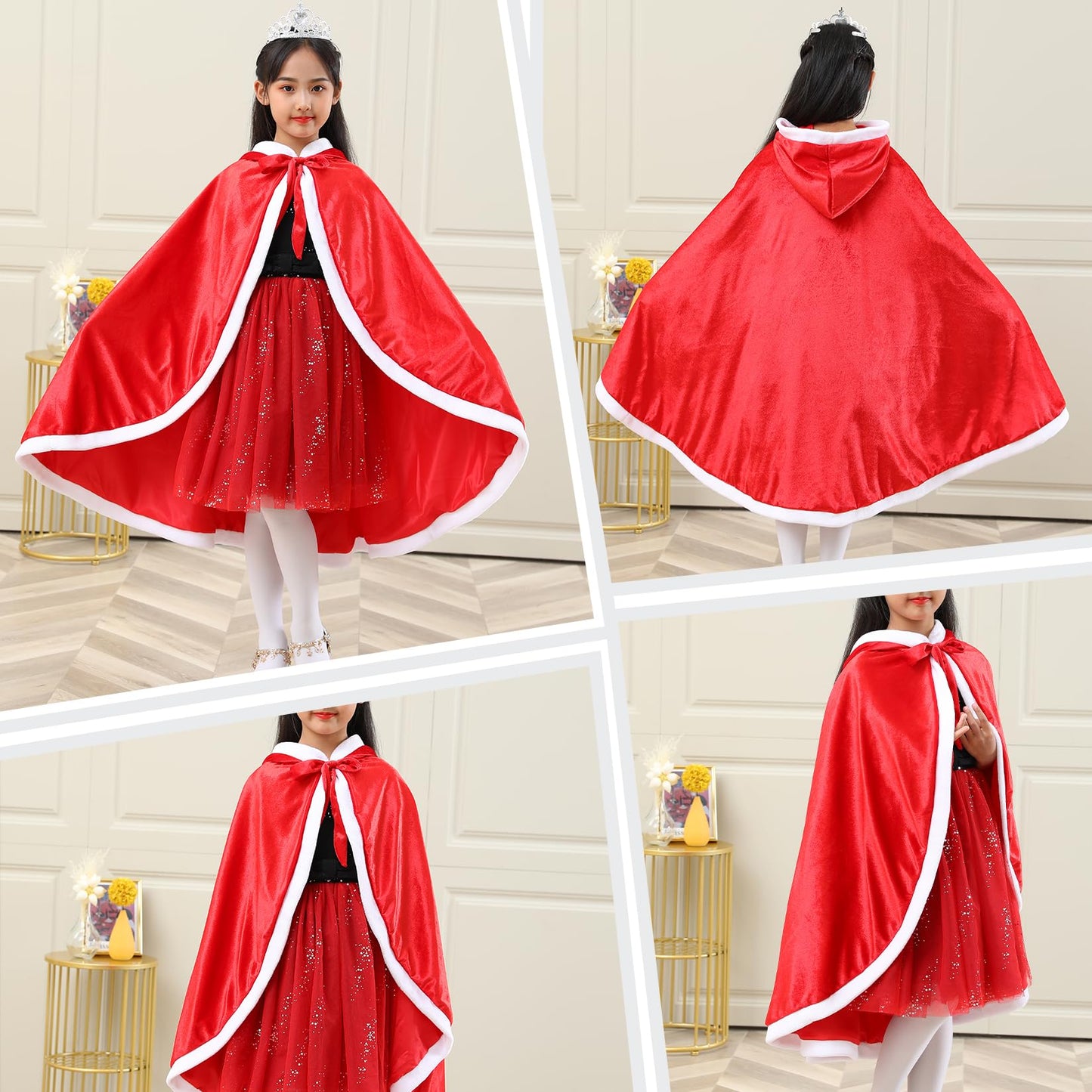 Century Star Girl Fur Princess Cape With Hood Girls Cloak For Little Girls Christmas Red 7-9 Years