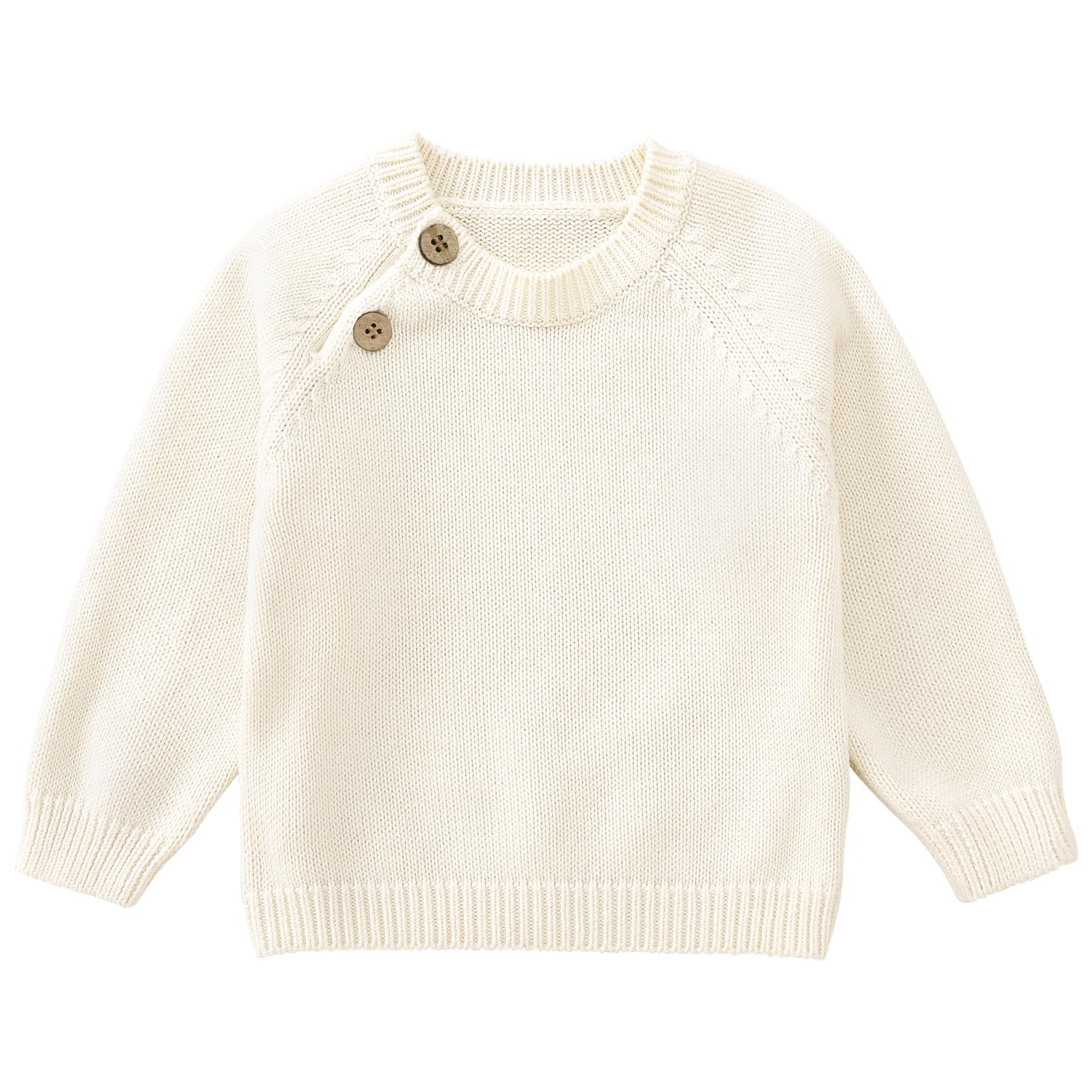 Pureborn Baby Boys Girls Pullover Sweater Cotton Knit Warm Crewneck Long Sleeve Tops Cream White 6-12 Months