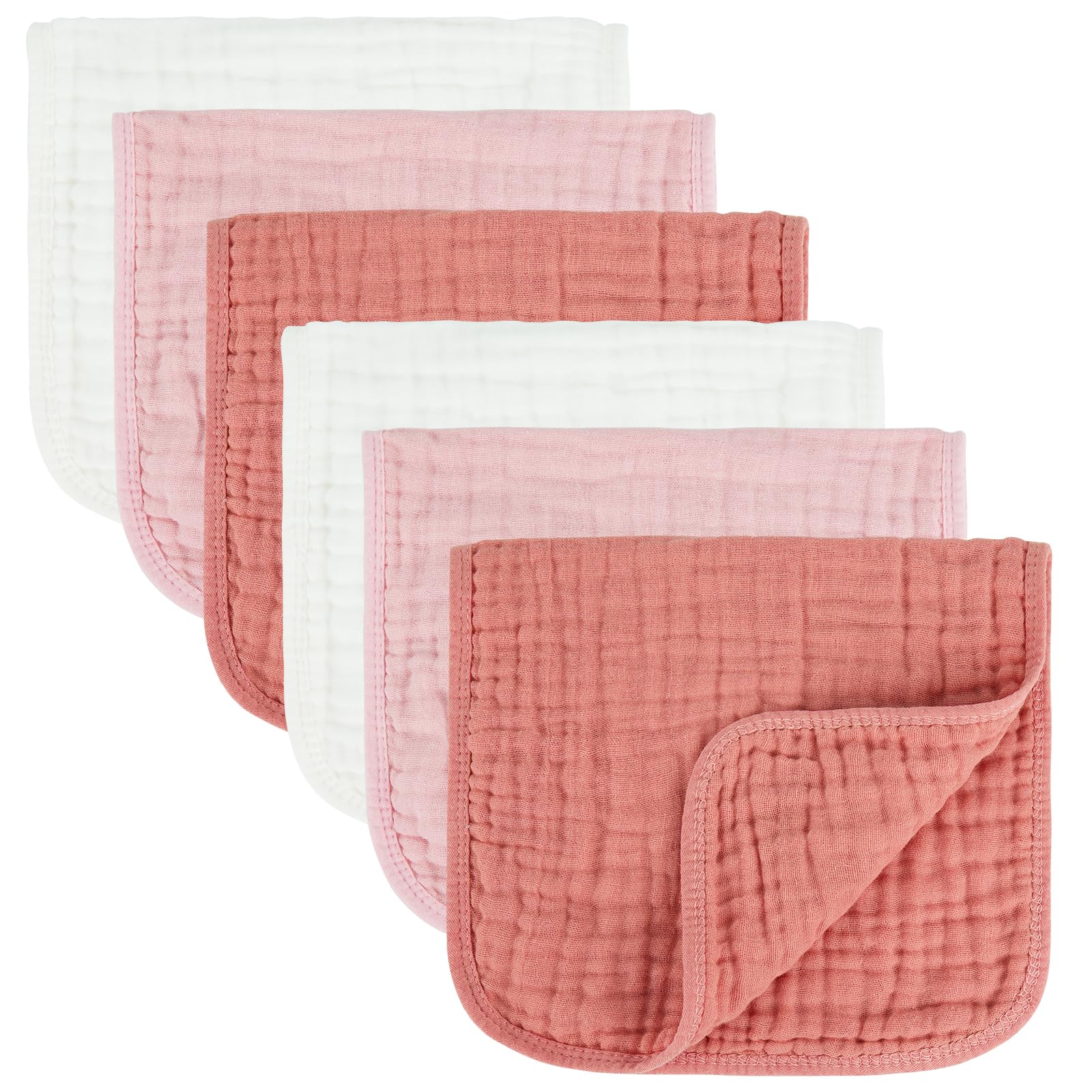 Migiol Baby Burp Cloth 100% Cotton Newborn Cotton Muslin Burp Cloth 10X20 Inches (White & Pink 6 Pieces)