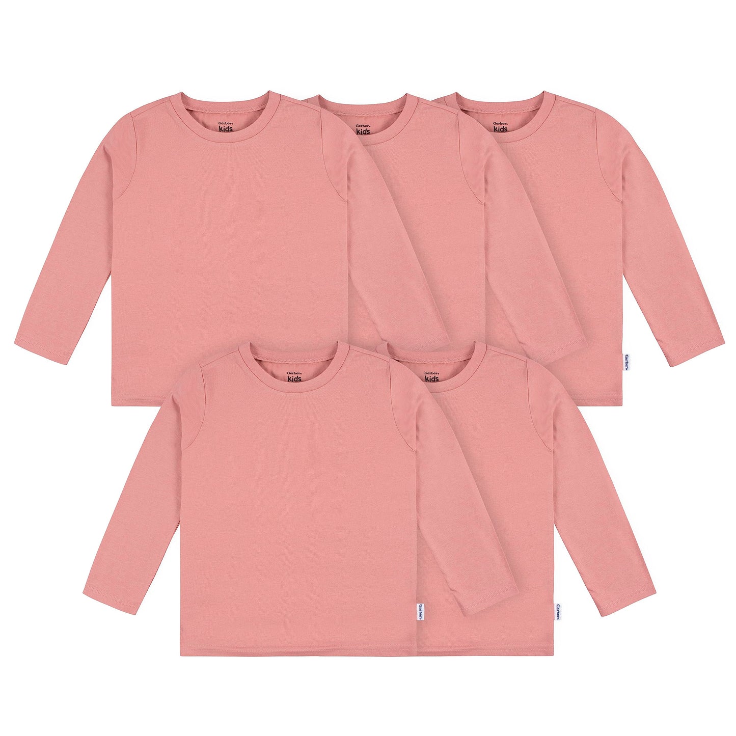 Gerber Baby Toddler 5-Pack Solid Long Sleeve T-Shirts Jersey 160 Gsm, Pink, 12 Months