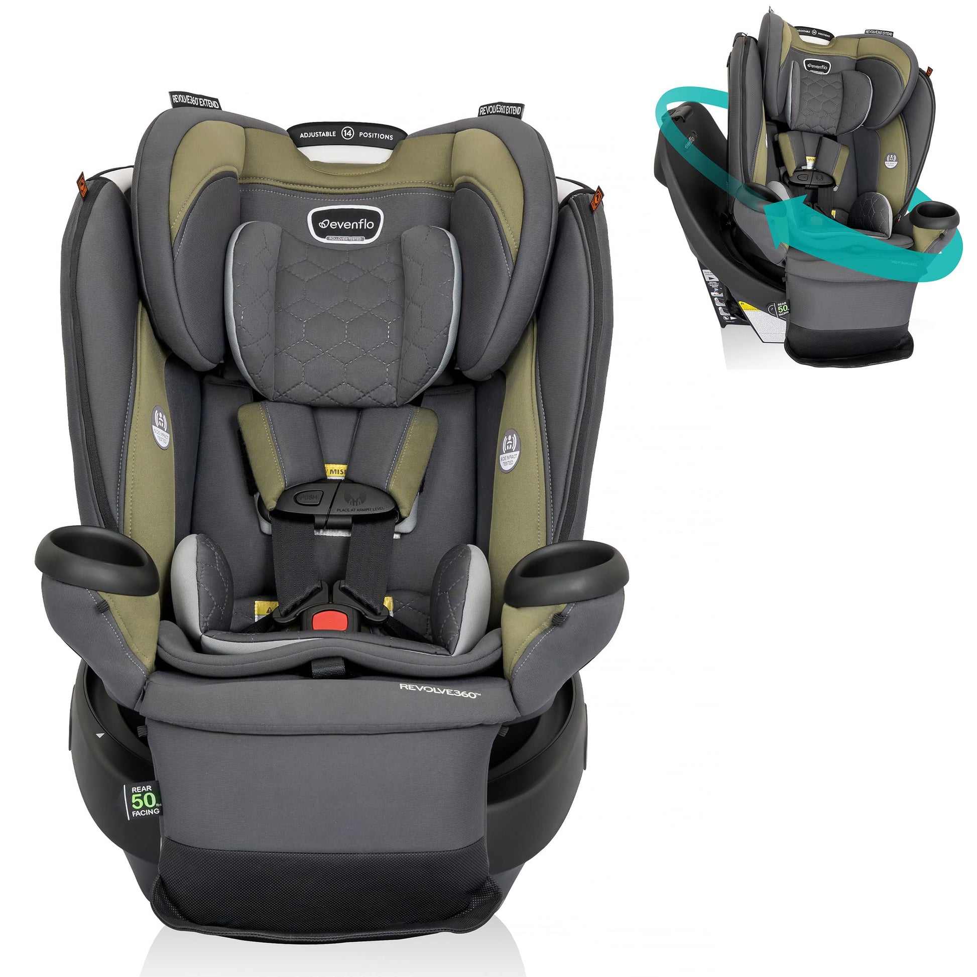 Evenflo Revolve360 Extend All-In-One Rotational Car Seat With Quick Clean Cover (Rockland Green)