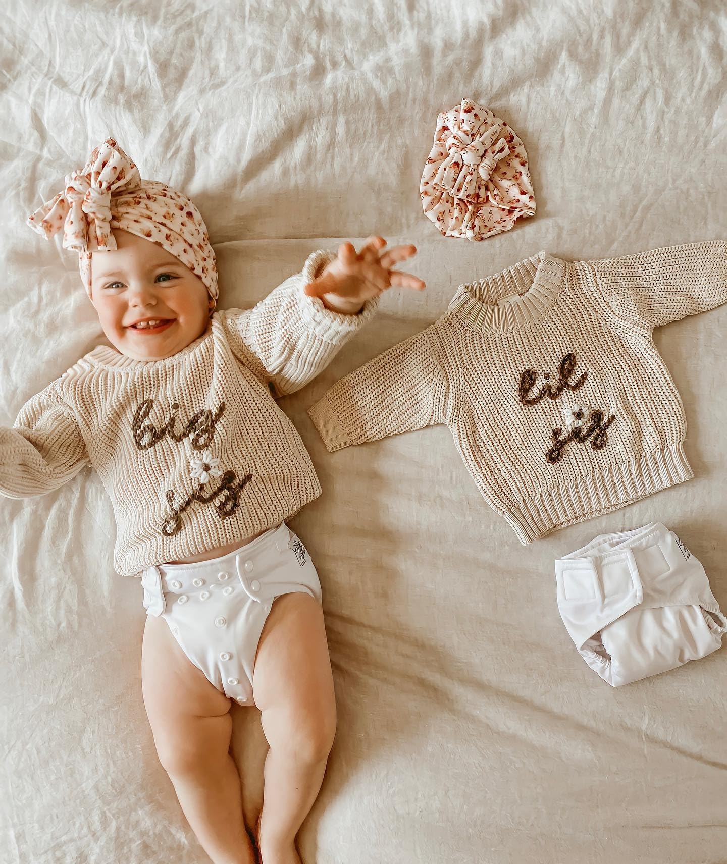 Creairy Big Sister Little Sister Matching Outfits Toddler Baby Girl Chunky Knit Sweater Warm Sweatshirt Knitted Fall Clothes (Bi
