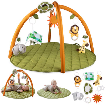 Snappea Baby Activity Mat. Jungle Baby Play Gym Mat, Tummy Time Mat With 8 Baby Toys And Handle. Non Slip, Soft 37In Baby Play M