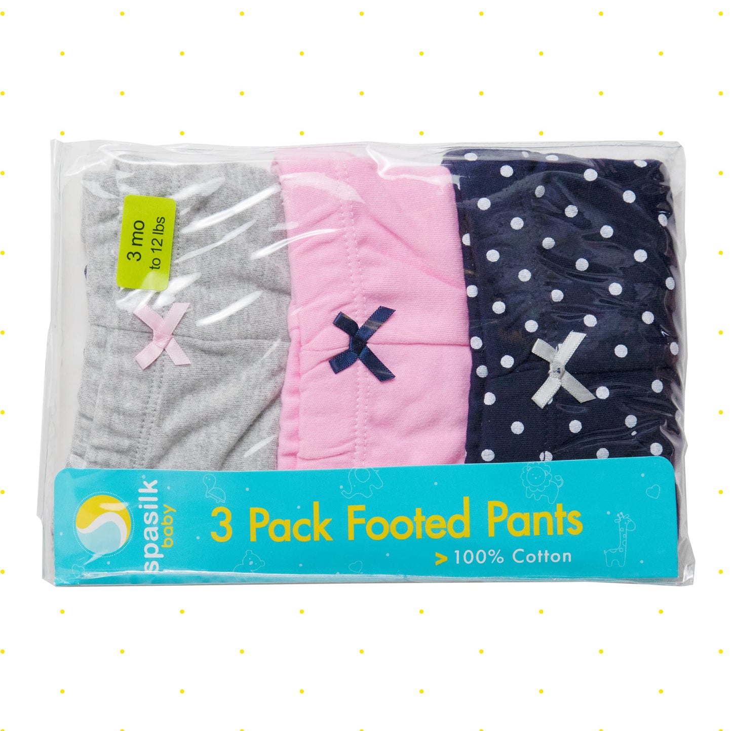 Spasilk Baby Girls Cotton Pull On Footie Pants Leggings With Feet, Pack Of 3, Pink & Gray
