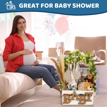 Giftamaz White Wooden Baby Shower Crate Closet, Baby Storage Crate With Handle, Basket For Baby Shower Gifts, Welcome Gift Baske