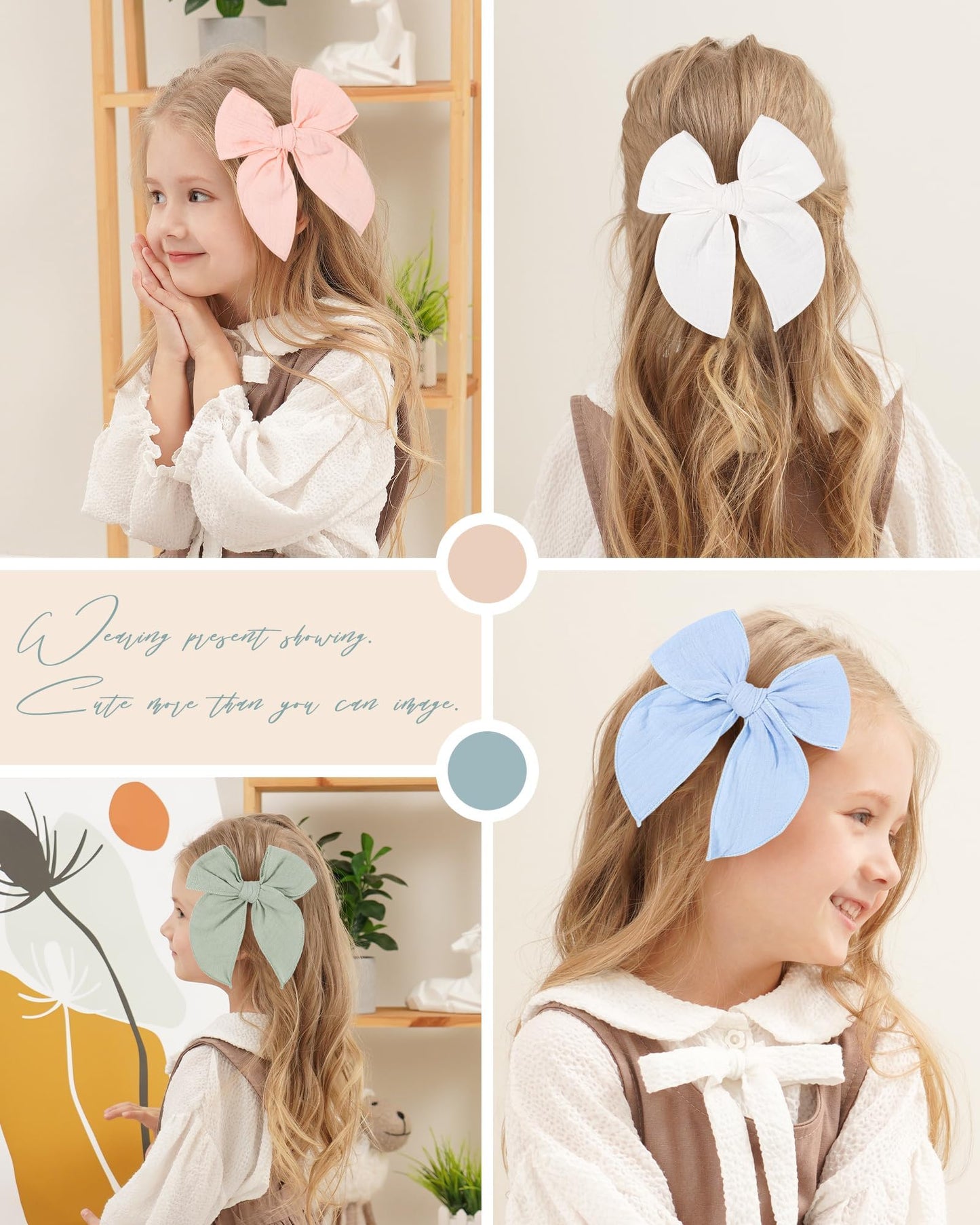Doboi 5.5 Inch 20Pcs Baby Girls Fable Hair Accessories: Muslin Gauze Long Tail Hand-Tied Alligator Clips For Toddlers And Kids