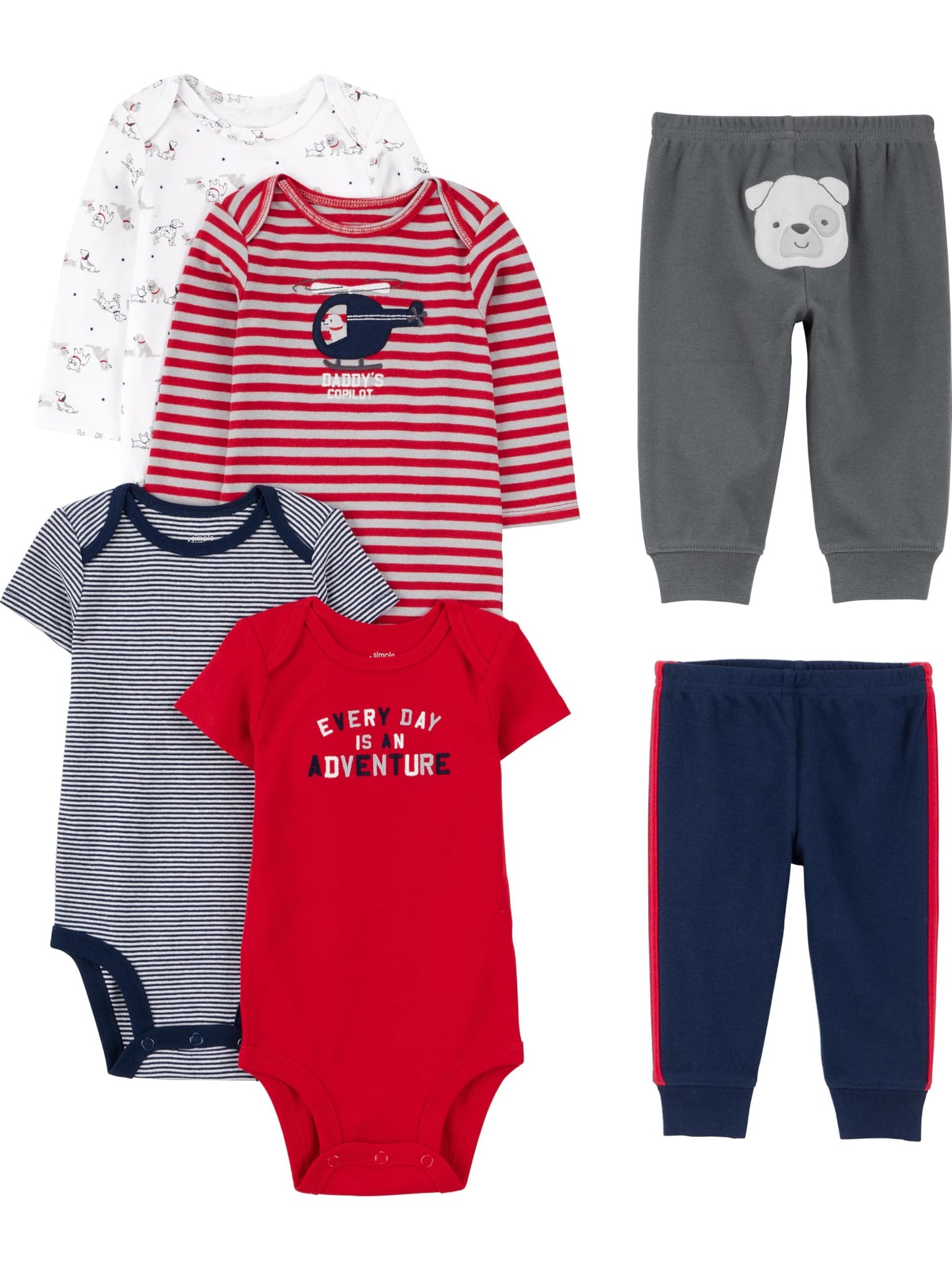 Simple Joys Baby Boys 6 piece Little Character sets Sleepwear, Red/Navy Bear, Newborn