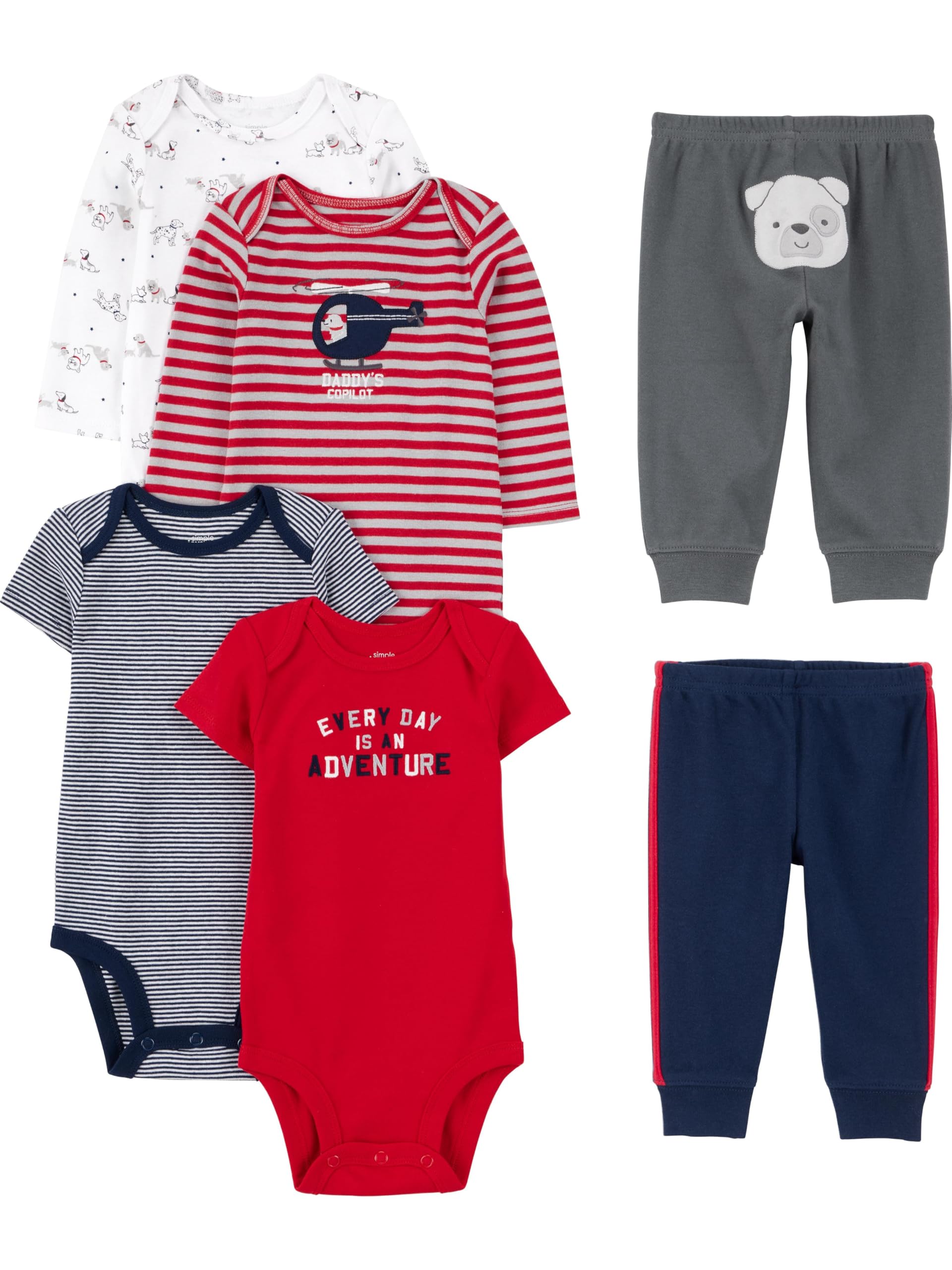 Simple Joys Baby Boys 6 piece Little Character sets Sleepwear, Red/Navy Bear, Newborn
