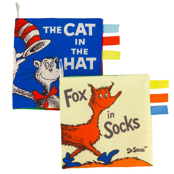 Infantino Dr. Seuss Soft Activity Books, The Cat in The Hat & Fox in Socks, Baby Cloth Books with Colorful Pages and Satin Tags,