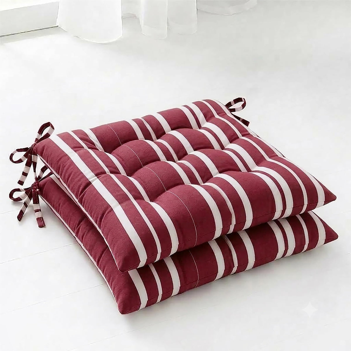 Oasis Hometex Cotton Shell | Mixfiber Filled |Multipurpose Square Chair Cushion/Pad with Ties  Pack of 2 (40x40CM  16inchx16inch) (M