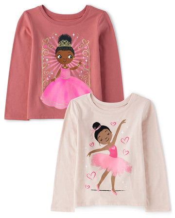 The Children'S Place Baby-Girls And Toddler Assorted Everyday Long Sleeve Graphic T-Shirts,Multipacks Dance Girl/Girl Princess 2