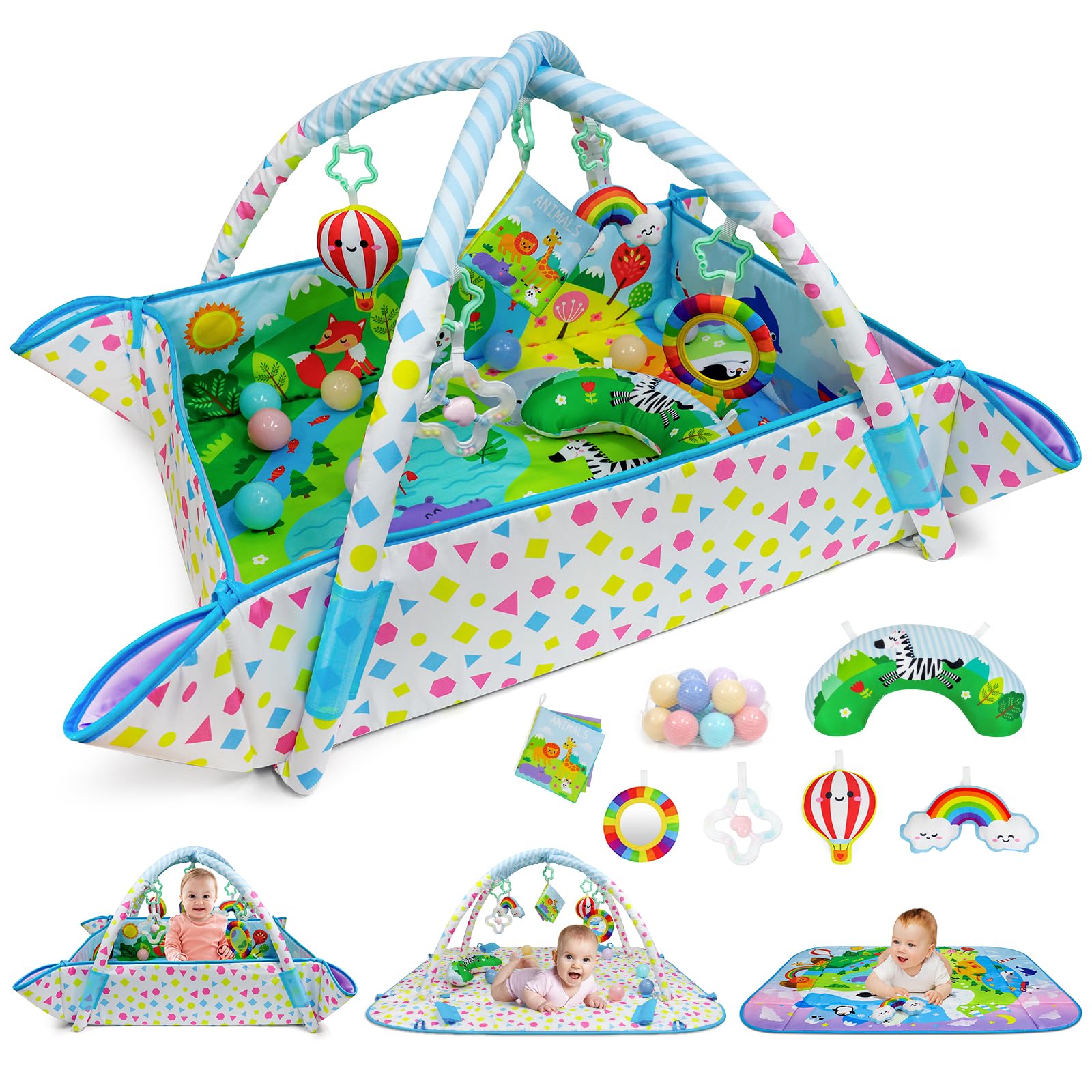 Dr.Rapeti Baby Play Gym Mat Animal Planet With Ball Pit Activity Gym Center Tummy Time Mat Thickened Mat Sensory Exploration Mot