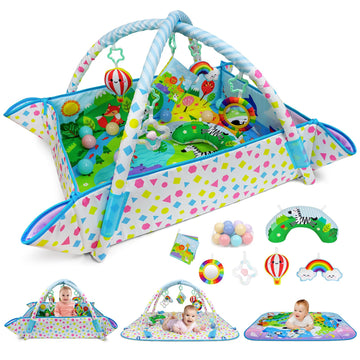 Dr.Rapeti Baby Play Gym Mat Animal Planet With Ball Pit Activity Gym Center Tummy Time Mat Thickened Mat Sensory Exploration Mot