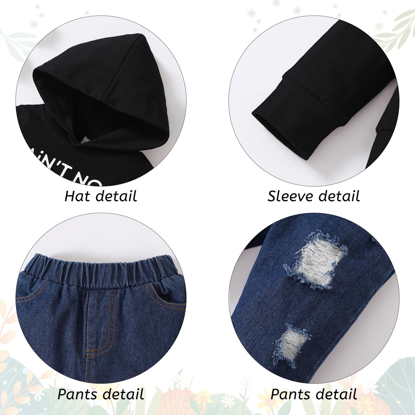 Yallet 4T 5T Toddler Baby Boy Clothes, 2Pcs Fall Winter Outfit Sets Long Sleeve Letter Hoodies Top+Ripped Denim Pants
