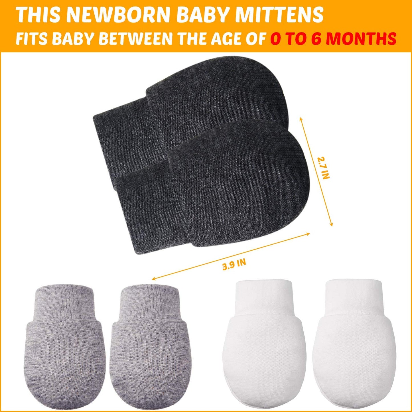 9 Pairs Newborn Baby Mittens Infant Toddler Gloves No Scratch Mittens Unisex Gloves For 0-6 Months Baby Boys Girls (White, Gray,