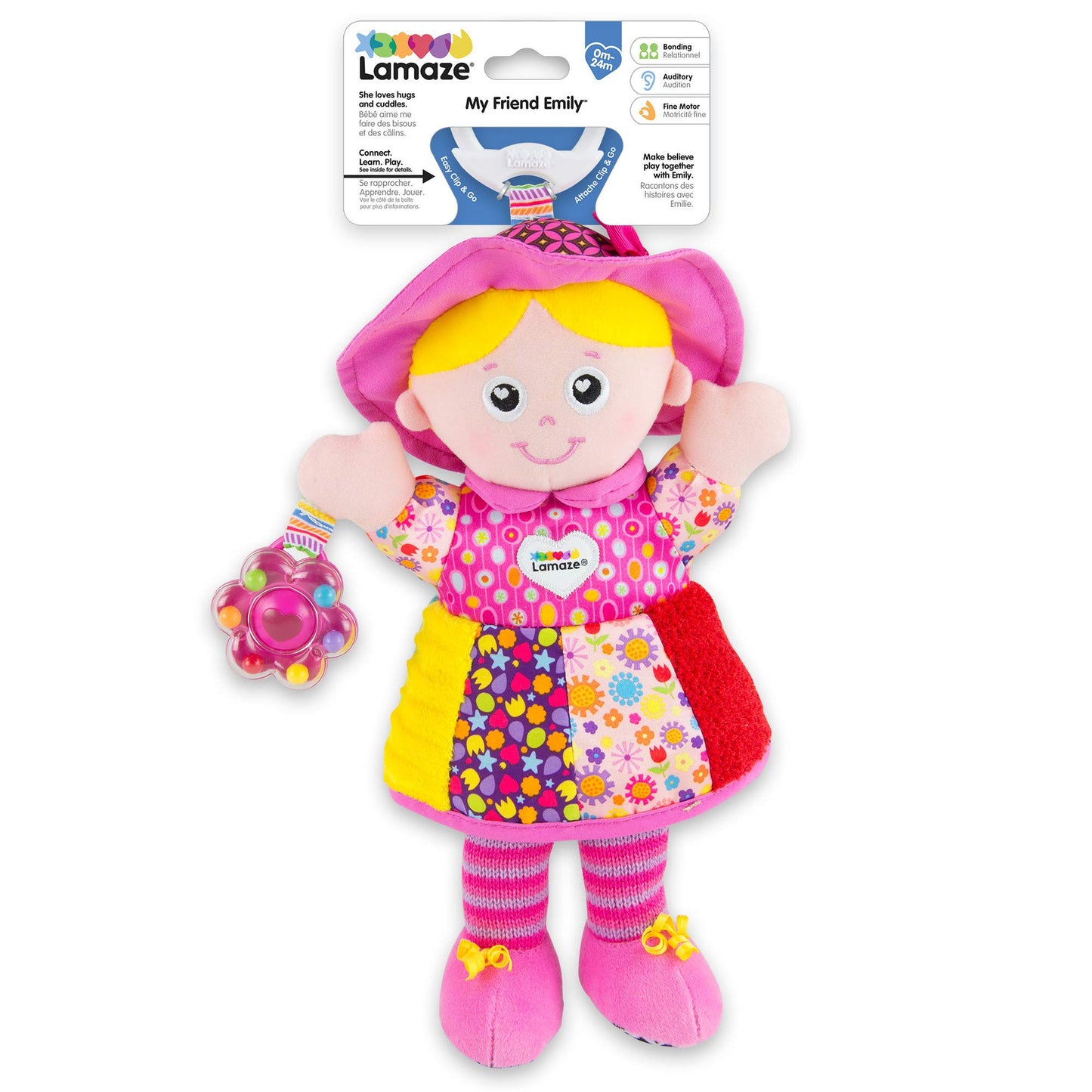 Lamaze My Friend Emily Car Seat and Stroller Toy - Soft Baby Hanging Toys - Baby Crinkle Toys with High Contrast Colors - Baby T