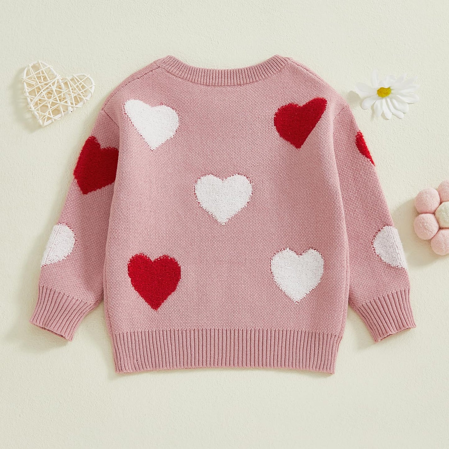 Nokpsedcb Baby Girl Cute Long Sleeve Heart Flowers Embroidery Oversized Sweater Toddler Valentine Outfit (Pink Heart, 3-4 Years)