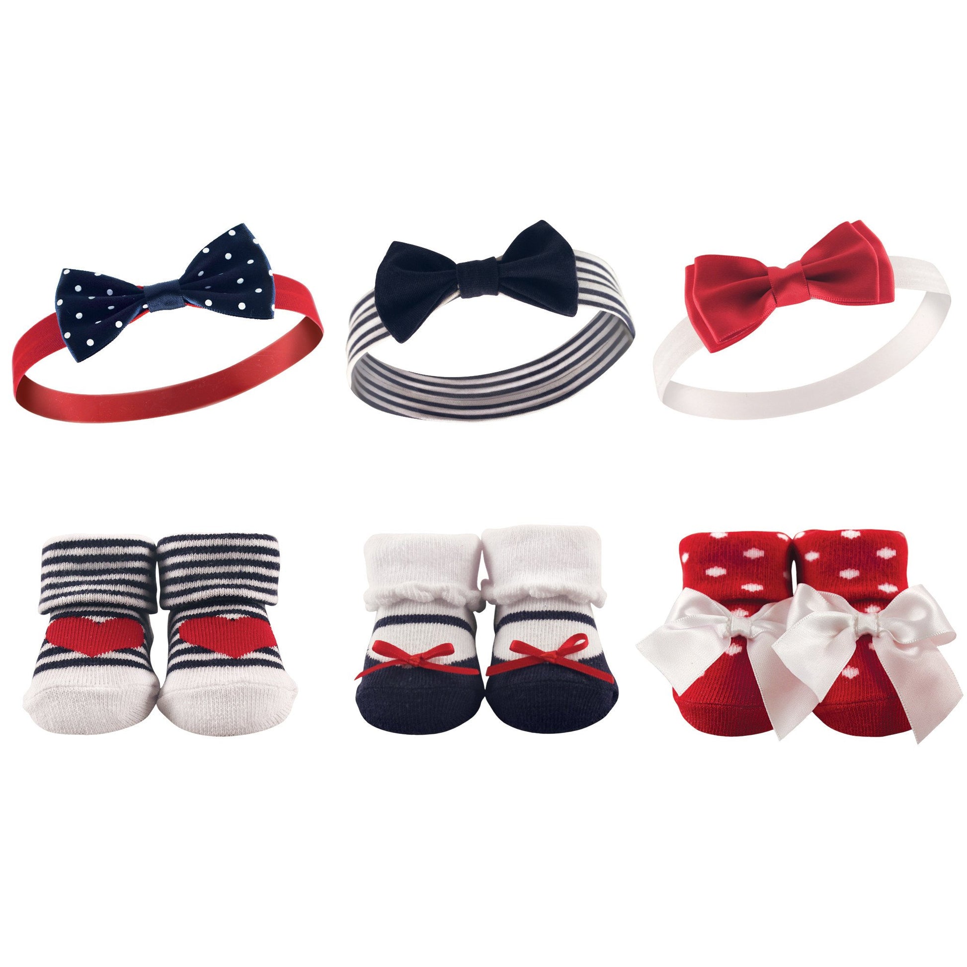 Hudson Baby Baby Girls Socks Giftset Headband, Red Navy, One Size Us