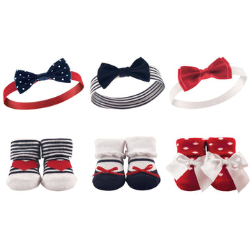 Hudson Baby Baby Girls Socks Giftset Headband, Red Navy, One Size Us