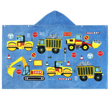 Bangsaur Excavator Beach Towel, 100% Cotton 50'X30' Hooded Bath Wrap Towel, Toddlers Baby Boys 3-10 Years Coverup Truck