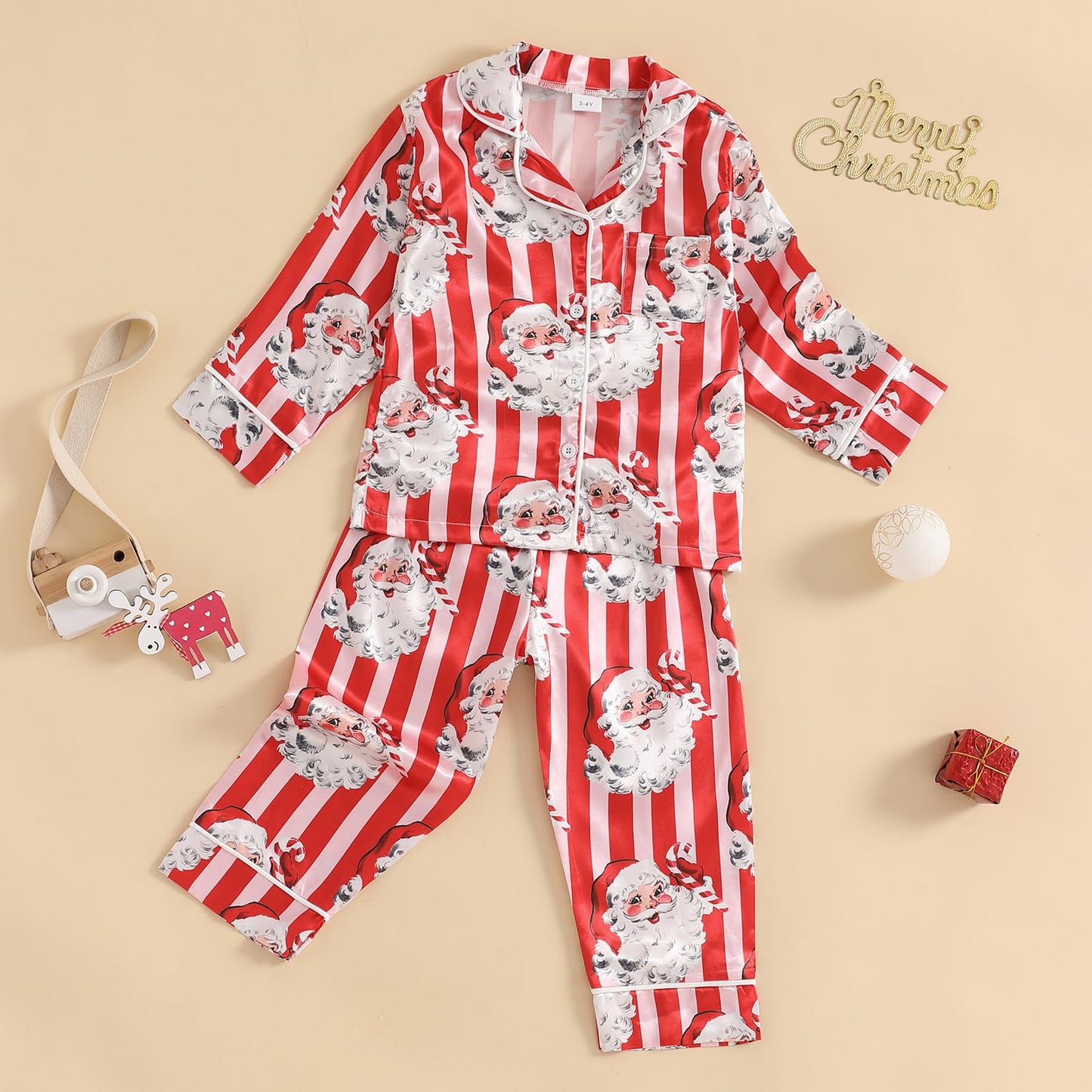 Afunbaby Toddler Baby Girl Boy Silk Satin Pajamas Set Button Down Pjs Kids Long Sleeve Shirt Pants Christmas Pjs Sleepwear (Red