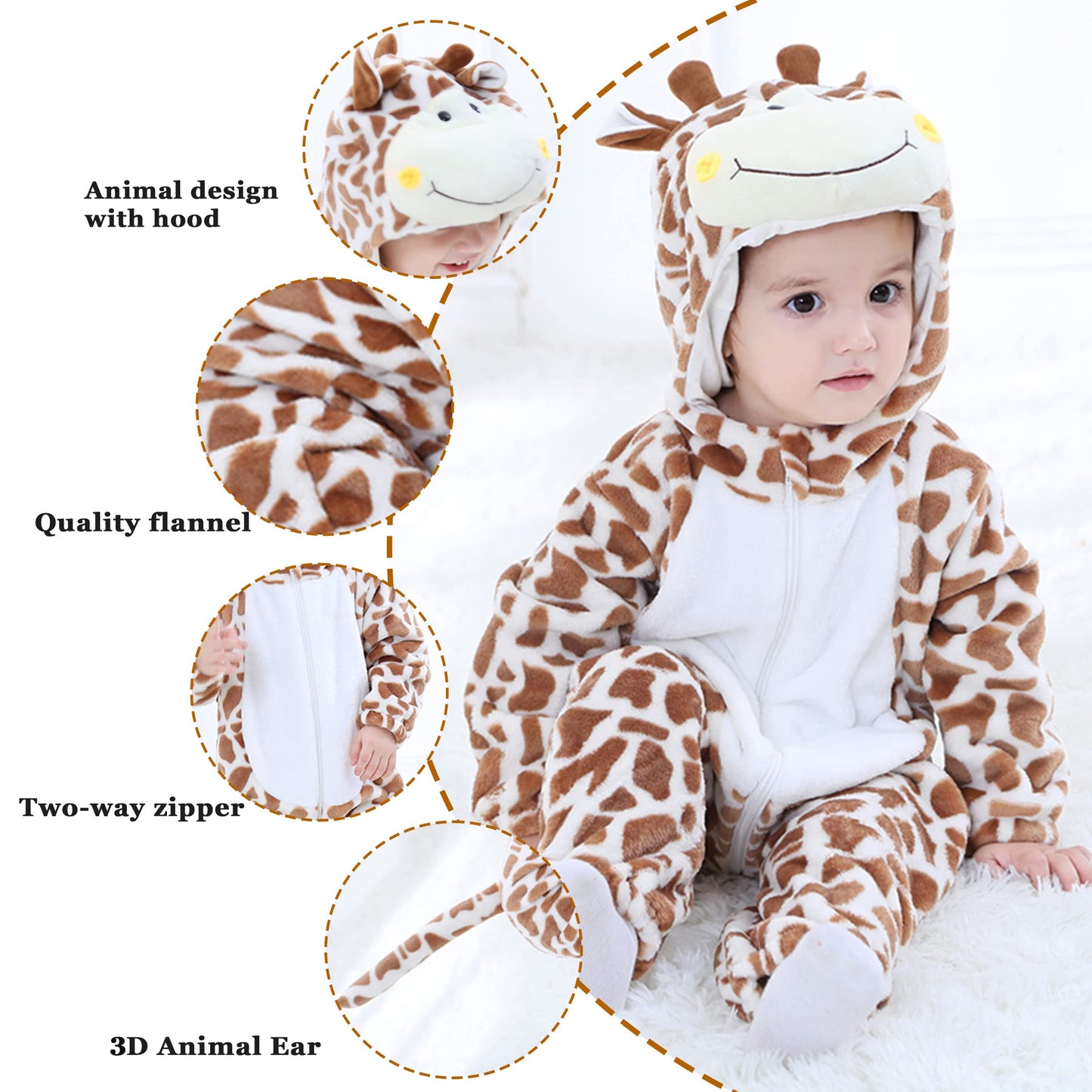 Tonwhar Kids' And Toddlers' Infant Tiger Dinosaur Animal Fancy Dress Costume Outfit Hooded Romper Jumpsuit (18-24 Months/Height: