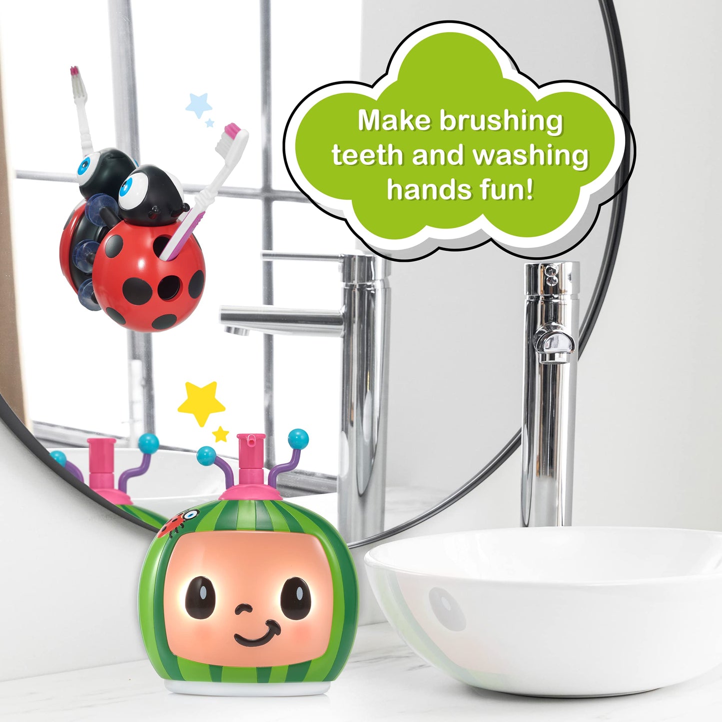 WOW! STUFF CoComelon Toys Musical Buddies | Singing Soap Dispenser and Singing Toothbrush Holder | Pre- School Learning Toy with