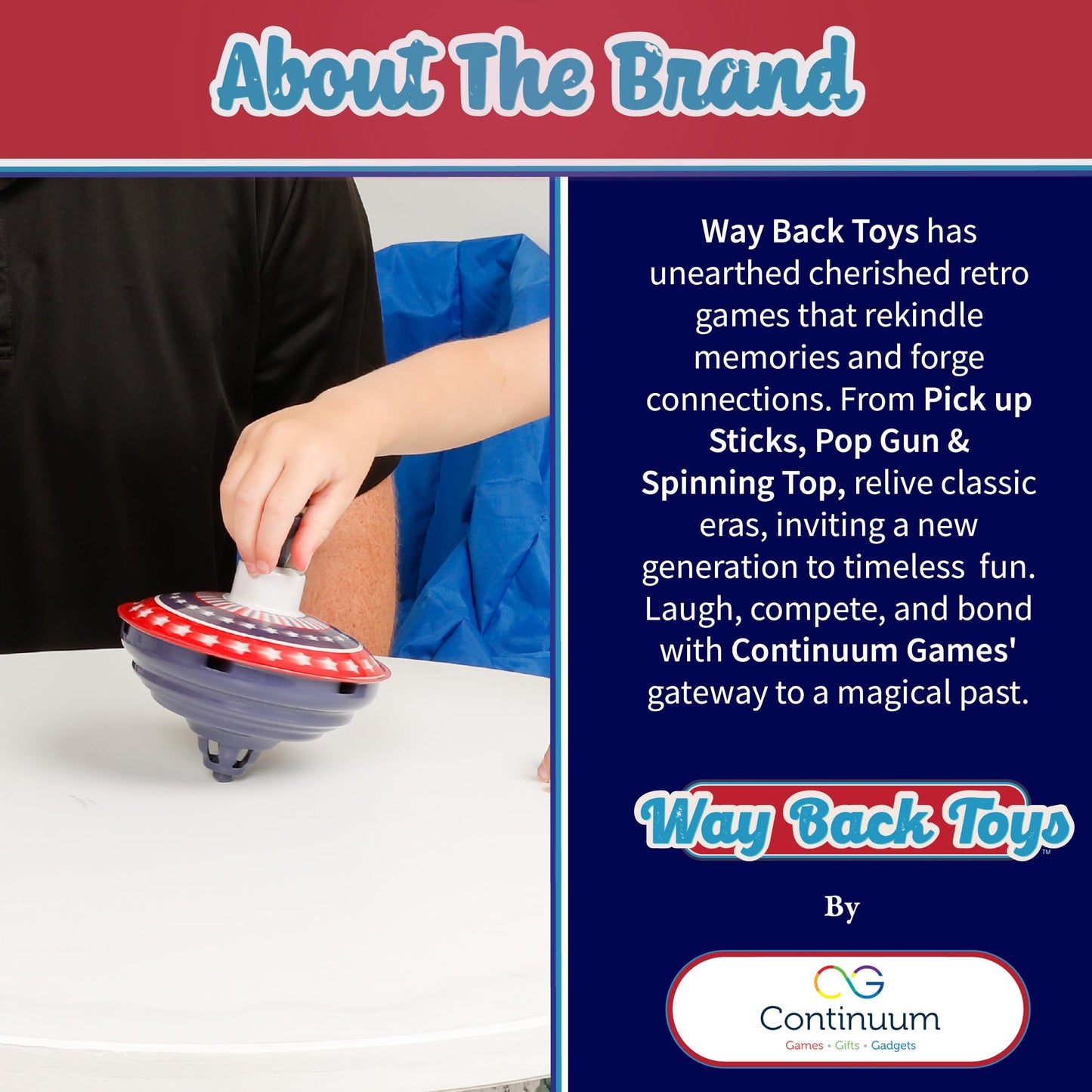 Way Back Toys Spinning Top, Novelty Easy To Spin Toy With Hand Spinner Gyro, Colorful Red White And Blue Pattern, Retro Spinning