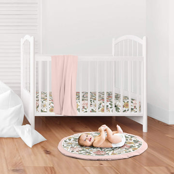 Sweet Jojo Designs Vintage Floral Girl Baby Playmat Tummy Time Infant Play Mat - Blush Pink, Yellow, And Green Boho Shabby Chic