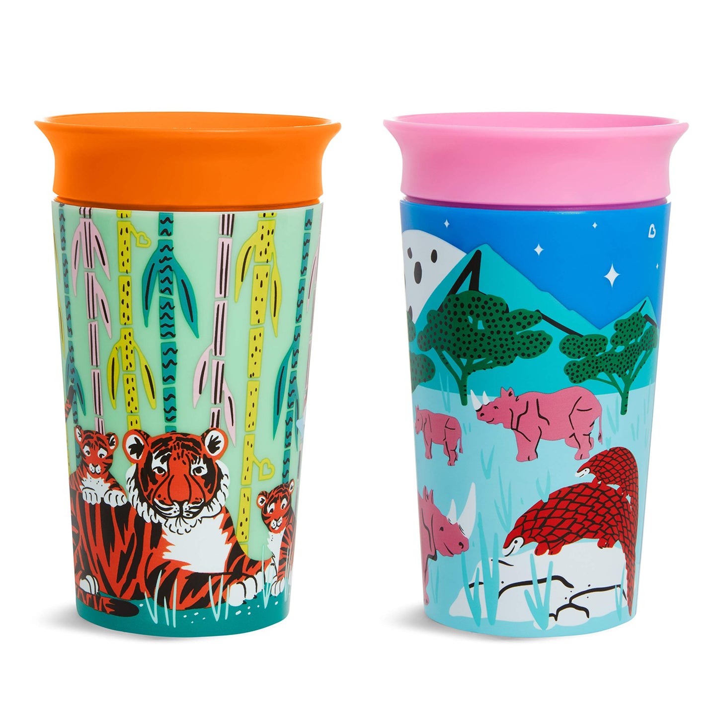 Munchkin Miracle 360 Wildlove Sippy Cup, 9 Oz, 2 Pack, Tiger/Rhino