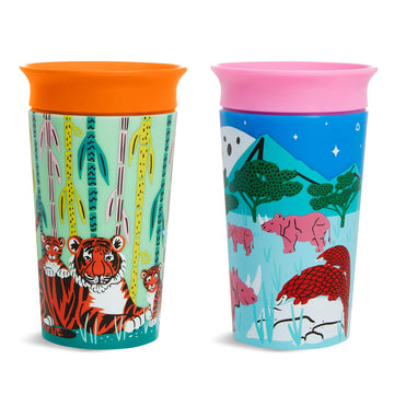 Munchkin Miracle 360 Wildlove Sippy Cup, 9 Oz, 2 Pack, Tiger/Rhino
