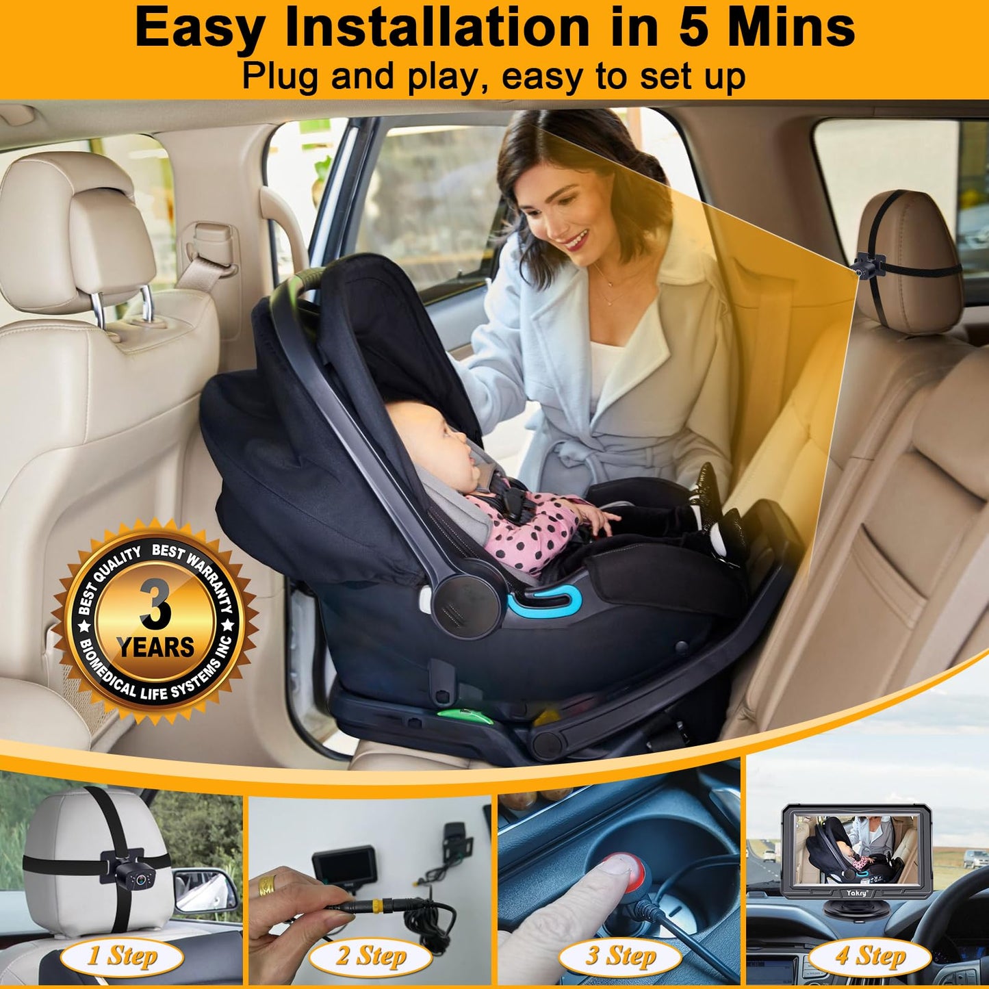 Yakry Baby Car Camera 2-Pack For Backseat - Hd 1080P Dual Camera, 170 Wide Angle, Night Vision, 360 Rotation, Safe Rear-Facing I