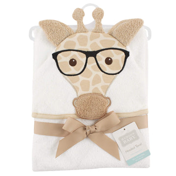 Hudson Baby Unisex Baby Cotton Animal Face Hooded Towel, Nerdy Giraffe, One Size